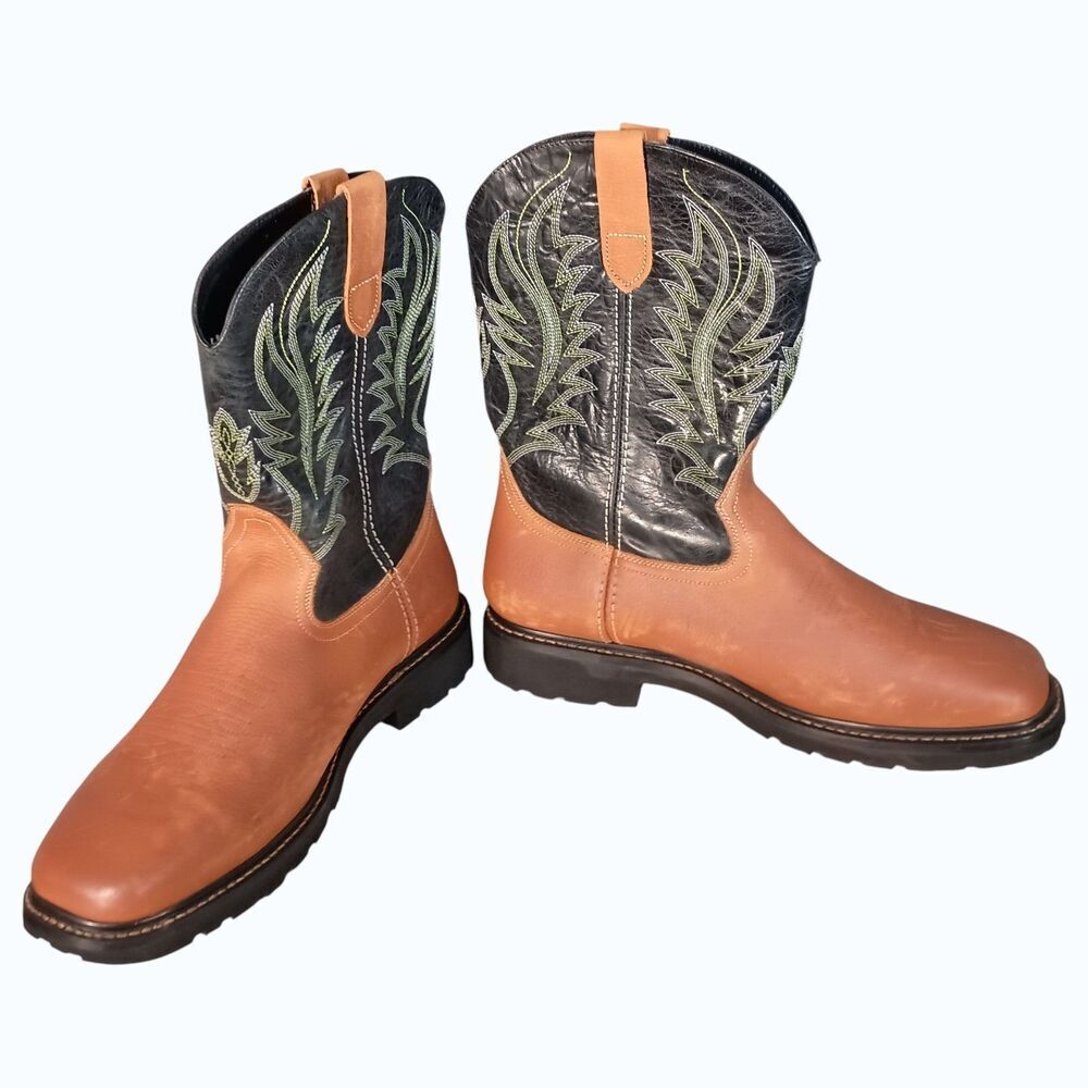 J.B. Dillon Cowboy Boots Mens 16 Black and Tan Leather JBRG202X - Picture 5 of 13